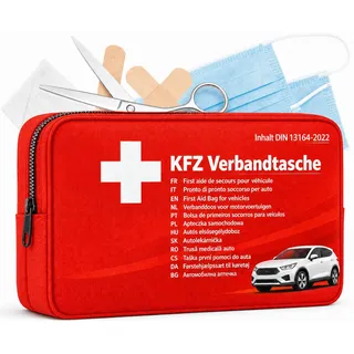 Verbandskasten Auto DIN 13164:2022 – Verbandstasche KFZ Norm 2026 – Erste Hilfe Set Auto – Kfz Verbandskasten StVO konform – Verbandtasche Rot