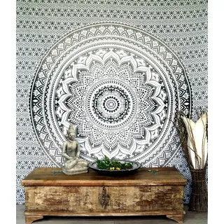 Guru-Shop Tagesdecke Boho Style Wandbehang, indische Tagesdecke.. schwarz|weiß 210 cm x 230 cm