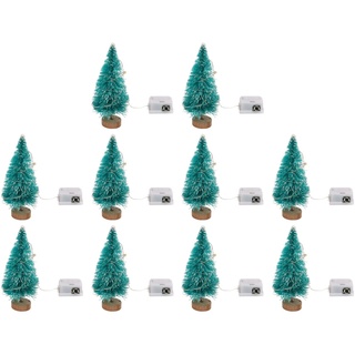 10 Stück Beleuchteter Mini-Weihnachtsbaum, Schneebedeckt, Miniatur-Weihnachtskiefer, Flaschenbürste, Weihnachtsbäume, Sisal-Schneebäume für Weihnachten, Party, Zuhause, Tisch, Basteldekorationen