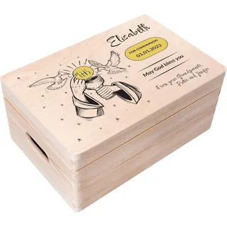 Creative Deco Holzkiste Kommunion Geschenke für Mädchen und Jungen, Natur 30 x 20 x 14 cm