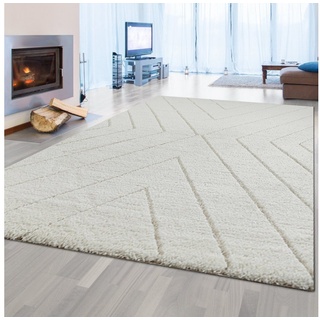 Teppich Hochflor Teppich 3D-Teppich weiß creme Rautenmuster skandinavisch, Teppich-Traum, rund, Höhe: 30 mm beige|schwarz|weiß