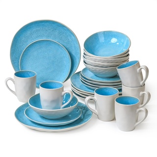 MIAMIO – 6 teiliges Steingut Keramik Geschirr Set Handmade - Lumera Kollektion (24 teiliges Geschirrset, Blau)