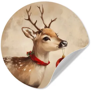 MuchoWow Wandsticker Weihnachten - Hirsch - Geweih - Weihnachtskugel - Rentier (1 St), Wandtattoo Selbstklebend, Wohnzimmer Deko Aufkleber, 30x30 cm beige 30 cm x 30 cm x 0.1 cm