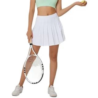 Plissierter Tennisrock für Frauen Eingebaute Shorts Hochtaillierte Sportliche Röcke mit Taschen Flowy Casual (Color : White, Size : L) - L