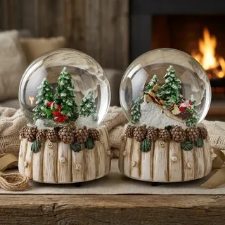 2x Schneekugel mit Spieluhr 15cm nostalgisch aufziehbar Musik Weihnachten Deko