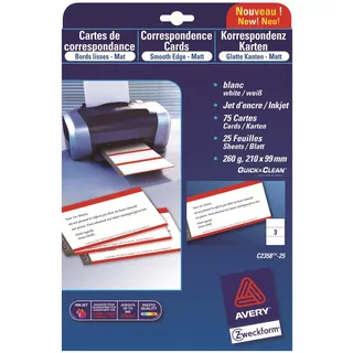 Avery Zweckform Avery Quick&Clean - Weiß - 99 x 210 mm - 220 g/m2 - 75 Karte(n) (25 Bogen x 3) Visitenkarten