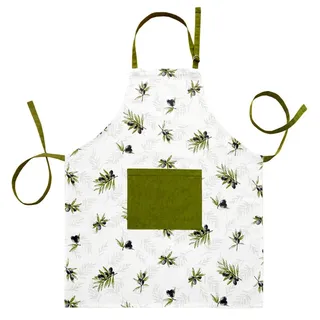 Lashuma Kochschürze Olive, Küchenschürze mit Motiv, Backschürze 80x65 cm weiß