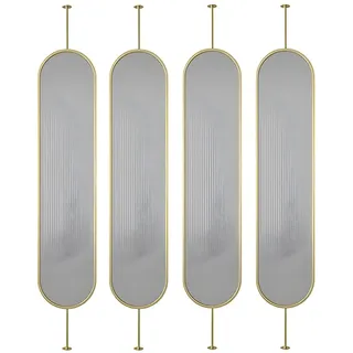 zktoermn Moderner Raumteiler, Privacy Dekoration Separatoren mit Glas, Freistehende Raum Trennwand Trennwände, für Schlafzimmer, Wohnzimmer, Badezimmer(Gold-4pcs,180x40cm/70.9x15.7in)