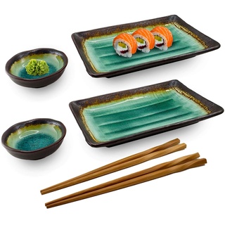 Happy Sales HSDW-GROCN6 Japanischer Sushi-Teller, 6-teiliges Set, grüner Ozean, Steingut