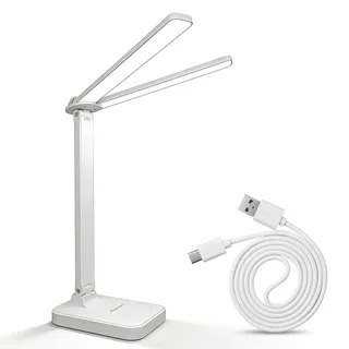 Doppelkopf Schreibtischlampe LED Dimmbar,Schreibtischlampen Klemmbar,Augenschutz Tageslichtlampe,Schwanenhals Büro Tischlampe für Zuhause und Studio,Speicherfunktion,Freie Einstellung der Helligkeit