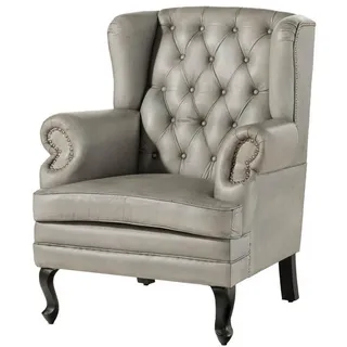 Massivmoebel24 Ohrensessel Chesterfield Leder 88 x 105 x 81 cm Grau