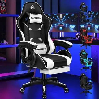 Gamingstuhl Bürostuhl mit 2-Punkt-Massage Fußstütze Lendenkissen