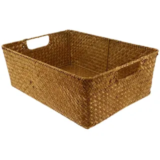 DOITOOL Geflochtener Aufbewahrungskorb Seegras Korb Eckig 40x29x13cm Rechteckiger Korb Geflochten Multifunktional Desktop Organizer Küche Bad Zimmer Bücher Spielzeug Schmuck Aufbewahrung Wood Color