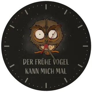 speecheese Wanduhr Eule Wanduhr aus MDF mit Spruch Der frühe Vogel kann mich mal 26,5 cm
