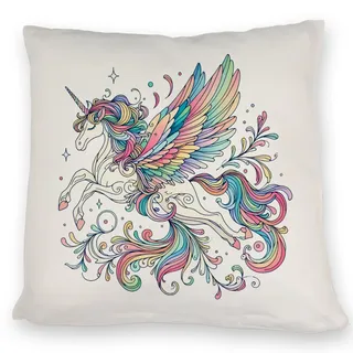 speecheese Einhorn in Pastellfarben Kissen EinhornKissen mit Fliegendem Fabelwesen Bunte Mähne Schweif Mythisches Pastellfarbenes KuschelKissen