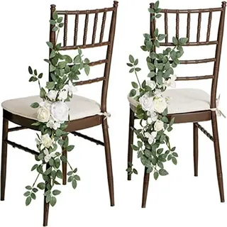 Rockreyoa 2er Set Hochzeits Gang Dekorationen Stuhl Blumen mit Eukalyptus Künstliche Hochzeitsbogen Blumen Kirchenbank für Hochzeits, Zeremonie, Party, Stuhldekoration, Hintergrund Dekoration 8#