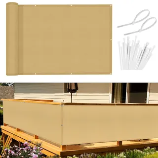 Sunnylaxx Balkon Sichtschutz 150x500cm, Sand Balkonverkleidung Balkonabdeckung Balkonbespannung Blickdichte Windschutz und UV-Schutz mit Kabelbinder