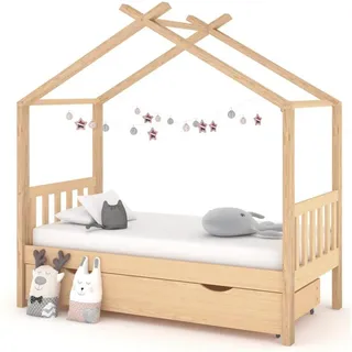 vidaXL Kinderbett Himmelbett mit Schublade 80 x 160 cm Kiefer massiv braun