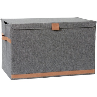 LOVE IT STORE IT Premium Aufbewahrungsbox mit Deckel - Truhe aus Leinen - Verstärkt mit Holz - Extra groß und stabil - Grau - 62x37,5x39 cm