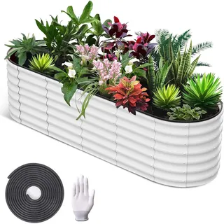 GarveeMore Hochbeet verzinktes,Metall-Gartenkasten für Gemüse,Blumen,Gummirand, Pflanzkübel-Hochkästen,Gartenkästen mit offenem Boden für Außenbereich weiß 244 cm x 61 cm x 61 cm