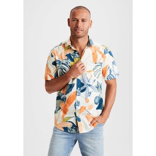 Beachtime Hawaiihemd mit Kentkragen, Freizeithemd mit Blätterprint aus reiner Baumwolle beige M (39/40)