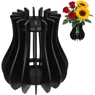 Holzvasen für Lego Blumen Holzvasen-Set für Lego-Rosen Blumenvase Vase | für Blumenstrauß Bausatz Holzpuzzle Blumenvase Blumenständer für Blumen, Rosen,Kirschblüten,Sonnen,Tulpen,Lotus (Schwarz)