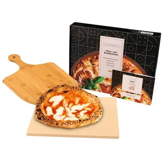 GOURMEO Backblech Pizza Backstein Set für Ofen und Grill, Pizza Stein Set für Backofen und Grill