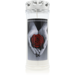 JEKA-Motivkerze "Rose/Hand", 100% Pflanzenöl, 75/215 mm, Brenndauer bis zu 7 Tage, Lieferumfang 3 Stück, Grabkerzen