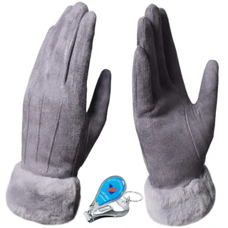 KXF Warme Winterhandschuhe für Damen, superweiches Wildleder, Touchscreen, Dickes Fleece gefüttert, Handschuhe, kaltes Wetter, Winddicht, Outdoor-Sport-Handschuhe
