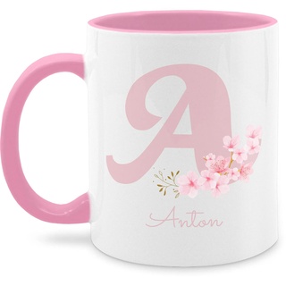 Tasse Tassen 325ml personalisiert mit Namen - Anfangsbuchstabe Geschenk Tasse mit Name personalisiert - Personalisierte Geschenke mit Anfangsbuchstaben Geschenkideen mit Namen - 325 ml - Rosa