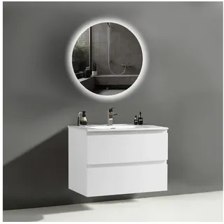 Alpenberger Gäste WC Badmöbel Set mit LED-Spiegel | Waschbecken mit Unterschrank 80 cm Breit | Waschtisch mit Waschbeckenunterschrank Badezimmermöbel