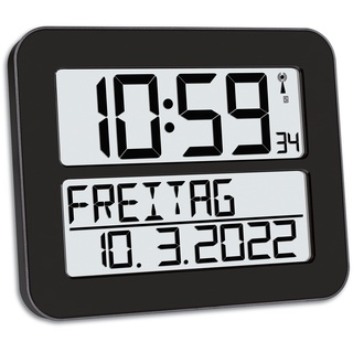 TFA Dostmann TimeLine Max Digitale Funkuhr, Kunststoff, Schwarz, L 258 x B 30 (120) x H 212 mm