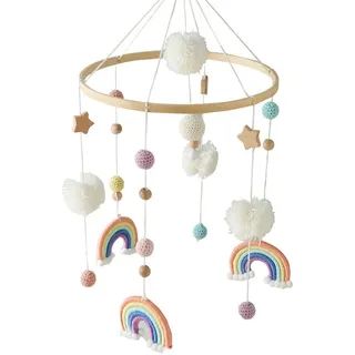 CLTYQ Mobile Regenbogen Babybett Hölz Windspiele mit Bäll,Baby-Mobile, Neugeborene Geschenk für Jungen Mädchen,Bettglocke Anhänger