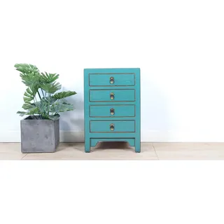 Chinesische Kommode Nachtschrank Massivholz türkis RAL5018 #M-KOM-A59T