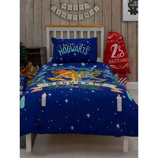 Harry Potter Weihnachts-Joyex-Bettbezug für Einzelbett, wendbar, zweiseitiges Design, Kinder-Bettwäsche-Set mit passendem Kissenbezug, 135 x 200 cm