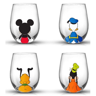 JoyJolt Disney Mickey Mouse Squad Collection Trinkgläser, 425 ml, ohne Stiel, 4 Stück, Weinglas, Trinkgläser, Disney-Geschenke, Disney-Stuff, Disney-Weinglas, Mickey-Maus-Tassen-Set