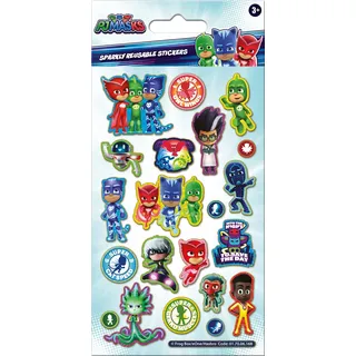 Paper Projects 01.70.06.168 PJ Masks Heroes Sparkly Aufkleber, offizielles Lizenzprodukt, wiederverwendbar auf nicht porösen Oberflächen, Weiß, 19,5 cm x 9,5 cm
