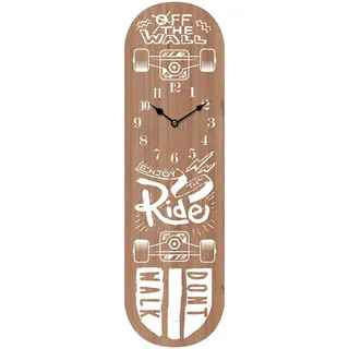 ROCKING GIFTS Dekorative Wanduhr Großes MDF-Holz Skateboard, Braun, Moderne Wanddekoration für Skater, 70 cm