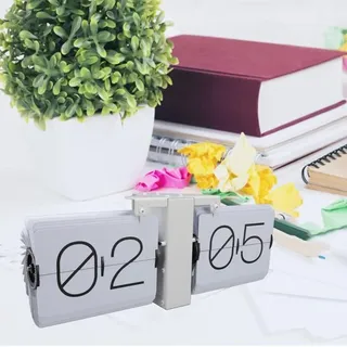 Automatische Retro-tischuhr  Null-ganggenauigkeit  Großes Weißes Zifferblatt Aus Pvc/edelstahl  Minimalistische Büro-/wohnzimmerbeleuchtung