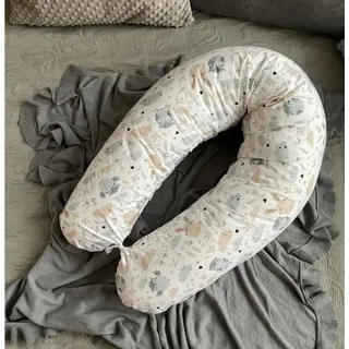 Loolay Stillkissen HASE Baumwolle Schwangerschaftskissen Seitenschläferkissen Kissen, MUSTER: HASE Beige-Weiß; WEICH Füllung + 100% BIO-Baumwolle Kissenbezug, XXL 170 cm Stillkissen + Bezug mit Reißverschluss! PREMIUM Geschenk, LOOLAY® - 100% Europäische Stoffe und Kleinserien-Nähen! beige