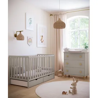 zee Kaschmir Bambi Babybett 140x70 cm 2in1 Mit 2 Schubladen Beißschutz 3 Fach Höhenverstellbar Gitterbett