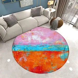 Morbuy Rund Teppich Wohnzimmer Flanell Kurzflor Teppiches, 3D Malerei Graffiti Drucken klein Teppich Waschbar rutschfest Krabbelmatte für Kinderzimmer Schlafzimmer Dekoration (80cm,rosa orange)