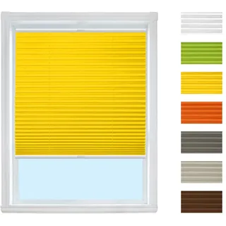 Plissee Rollo mit Klemmfix (Gelb, B45cm x H130cm) Rollo Jalousie | Easyfix klemmträger ohne Bohren verspannt/Faltrollo Sichtschutz und Sonnenschutz für Fenster und Tür/Farbe & Größe wählbar