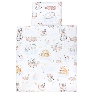 TupTam Unisex Baby Wiegenset 4-teilig Bettwäsche-Set: Bettdecke mit Bezug und Kopfkissen mit Bezug, Farbe: Tiere auf Wolken, Größe: 80x80 cm
