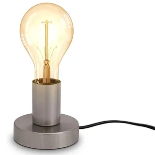 Mengjay Vintage Tischleuchte mit Kabelschalter Retro Nachttischlampe Tischlampe E27 Matt-Schwarz Ø10cm(Keine Glühbirne) (Silber)