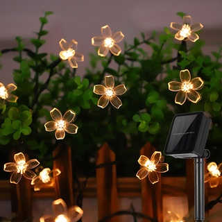 ZVO Solar Lichterkette Außen Blumen, 7M 50 LED Solar Lichterkette Aussen Blühen Blume Kirschblüten, 8 Modus IP65 Wasserdichte Solarbeleuchtung für Terrasse Garten Balkon Weihnachten Deko(warmweiß)