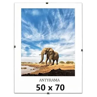 M-interio Rahmenloser 50 x 70cm Bilderrahmen Bildhalter Cliprahmen Fotorahmen Kunstglas Plexi für Wohnzimmer, Esszimmer, Küche,Fotos Poster viele Größen Rechteckig mit Clips