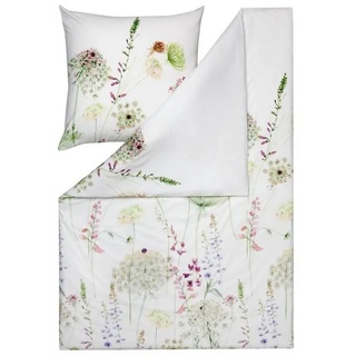 Bettwäsche Meadow 4406 530 Grün Kuschelflanell, Estella, Flanell, 2 teilig, Blumen, Pflanzen, Blüten, Gräser grün|lila|weiß 1 St. x 135 cm x 200 cm