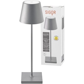 SIGOR Nuindie - Dimmbare LED Akku-Tischlampe Indoor & Outdoor, IP54 spritzwassergeschützt, Höhe 38 cm, aufladbar mit Easy Connect, 12 h Leuchtdauer, graphitgrau