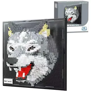 JOMIOD Wolfsgesicht Bausteine Bausatz, 2214 Klemmbausteine Wolf Waldtier Modell Spielzeug Kit, STEM Heulender Wolf Modellbausätze für Wanddekoration und Baulust